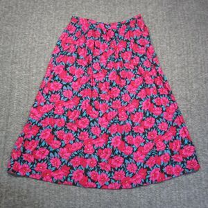 Vtg Thats Me A-Line Skirt Womens 9/10 Black Pink‎ Dark Floral Fairy Cottagecore